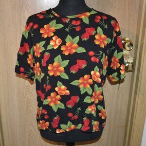 Sag Harbor Strawberry Floral Tomato Fruit Garden Spring Print Black Top